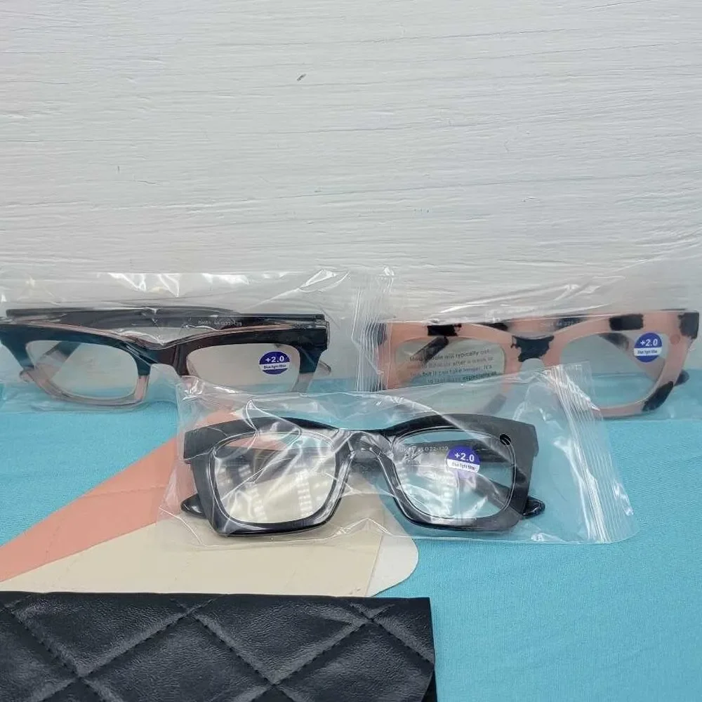 3 Pack Unisex Progressive Bifocal Reading Glasses Blue Light Filter 2+